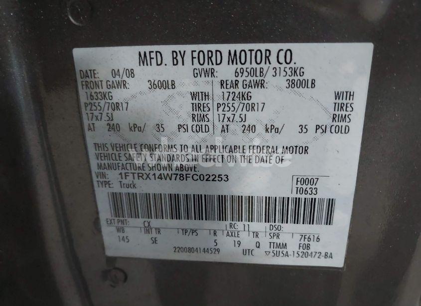 Photo 9 of 2008 Ford F-150 STX/XL/XLT (VIN 1FTRX14W78FC02253)