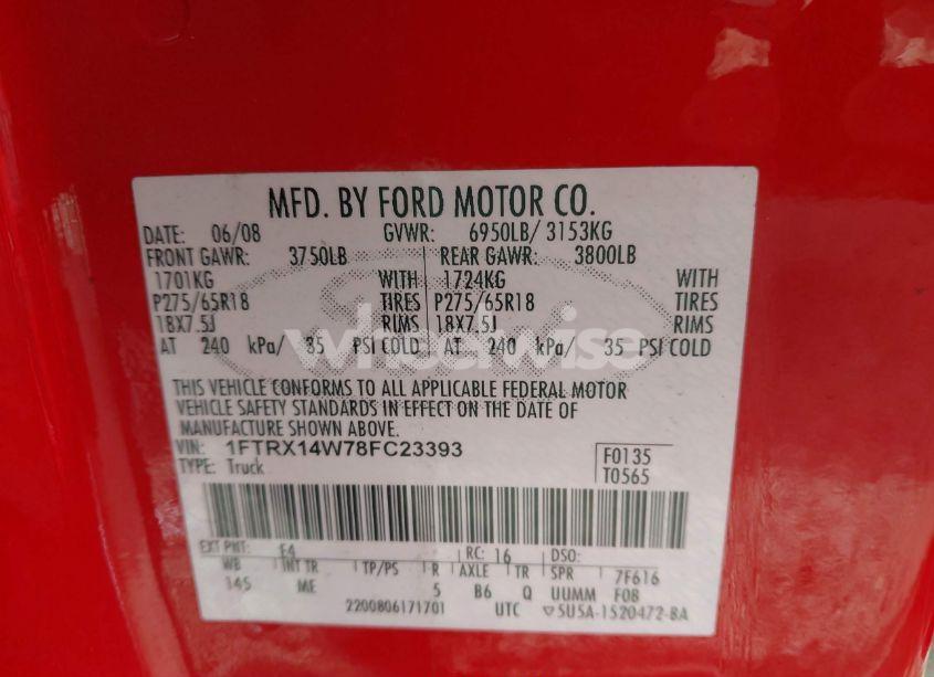 Photo 9 of 2008 Ford F-150 STX/XL/XLT (VIN 1FTRX14W78FC23393)