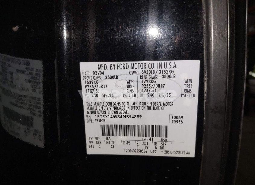 Photo 9 of 2004 Ford F-150 STX/XL/XLT (VIN 1FTRX14W84NB54889)