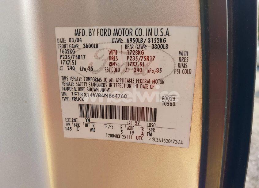 Photo 9 of 2004 Ford F-150 STX/XL/XLT (VIN 1FTRX14W84NB64760)