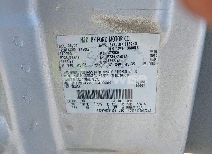 Photo 9 of 2005 Ford F-150 STX/XL/XLT (VIN 1FTRX14W85NA00409)