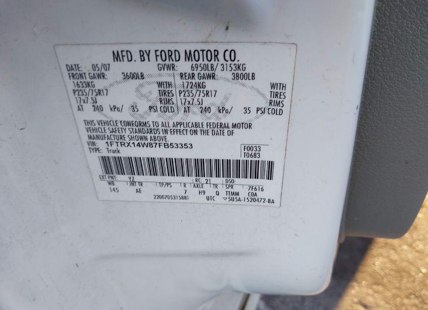 Photo 9 of 2007 Ford F-150 FX4/STX/XL/XLT (VIN 1FTRX14W87FB53353)