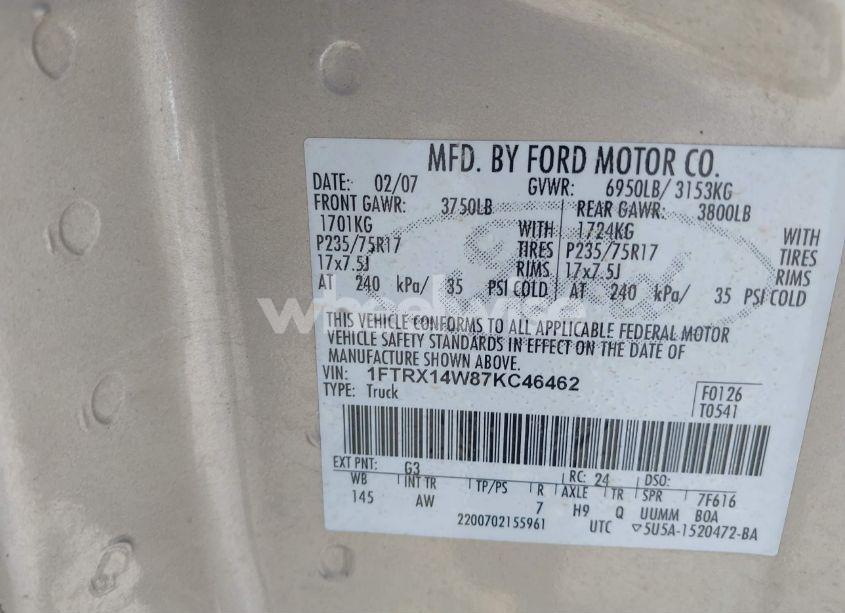 Photo 9 of 2007 Ford F-150 (VIN 1FTRX14W87KC46462)