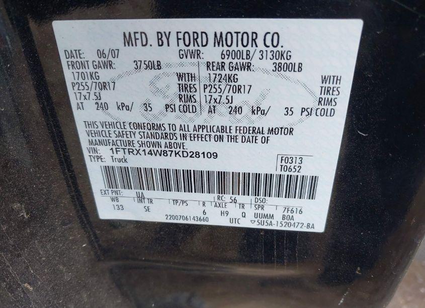 Photo 9 of 2007 Ford F-150 FX4/STX/XL/XLT (VIN 1FTRX14W87KD28109)