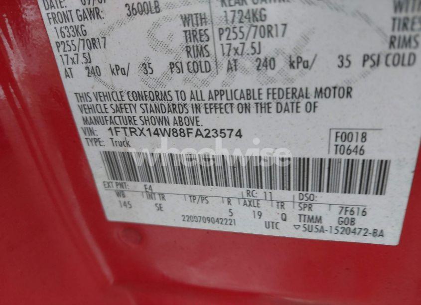 Photo 9 of 2008 Ford F-150 STX/XL/XLT (VIN 1FTRX14W88FA23574)