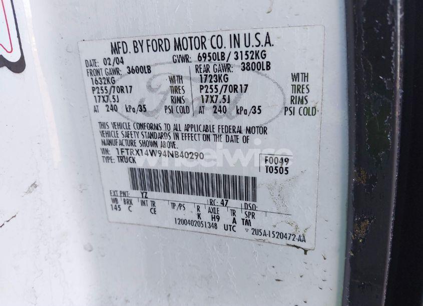 Photo 9 of 2004 Ford F-150 STX/XL/XLT (VIN 1FTRX14W94NB40290)