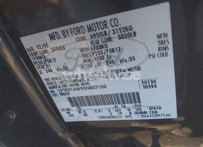 Photo 9 of 2005 Ford F-150 STX/XL/XLT (VIN 1FTRX14W95NB07100)