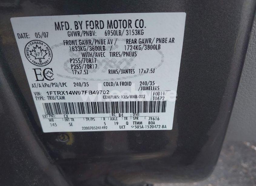 Photo 9 of 2007 Ford F-150 FX4/STX/XL/XLT (VIN 1FTRX14W97FB49702)