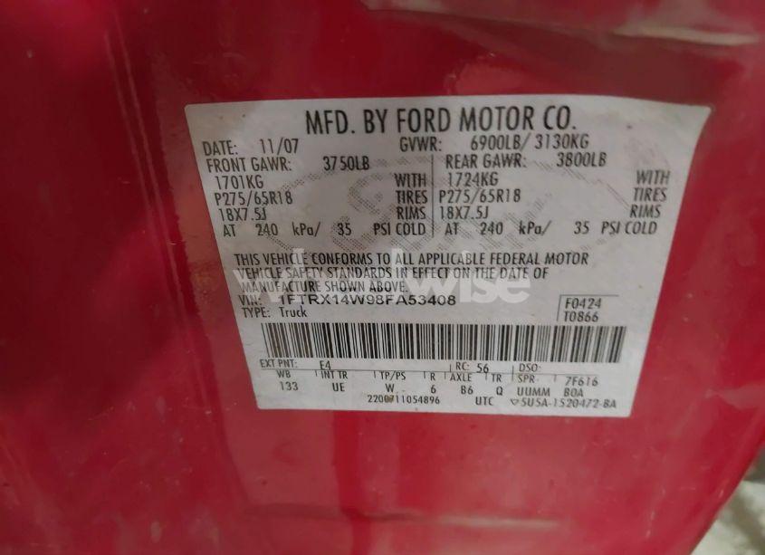 Photo 9 of 2008 Ford F-150 STX/XL/XLT (VIN 1FTRX14W98FA53408)