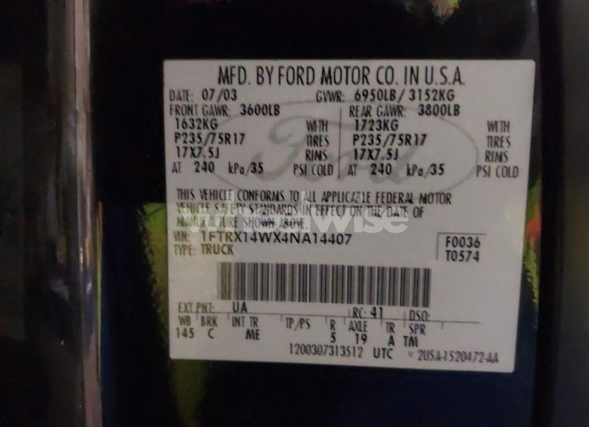 Photo 9 of 2004 Ford F-150 STX/XL/XLT (VIN 1FTRX14WX4NA14407)