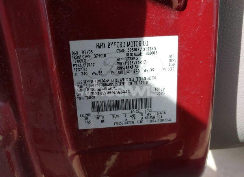 Photo 9 of 2005 Ford F-150 STX/XL/XLT (VIN 1FTRX14WX5NA85043)