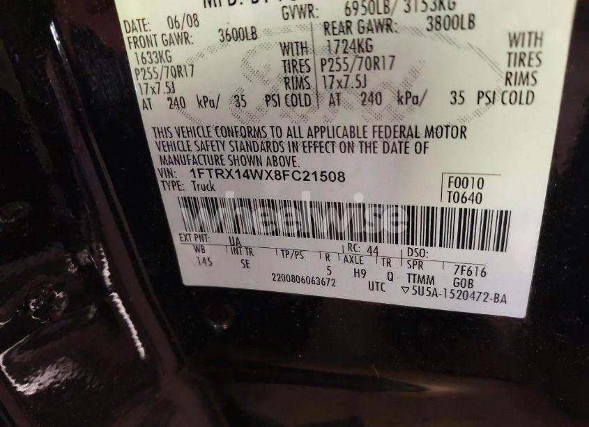 Photo 9 of 2008 Ford F-150 STX/XL/XLT (VIN 1FTRX14WX8FC21508)