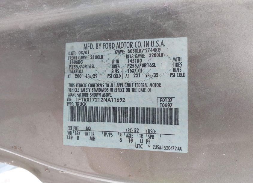 Photo 9 of 2002 Ford F-150 XL/XLT (VIN 1FTRX17212NA11692)