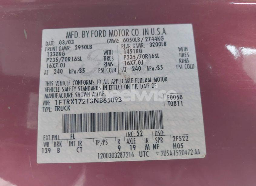 Photo 9 of 2003 Ford F-150 XL/XLT (VIN 1FTRX17213NB65093)