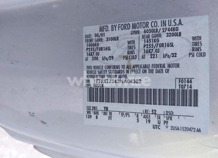 Photo 9 of 2002 Ford F-150 XL/XLT (VIN 1FTRX17242NA04302)