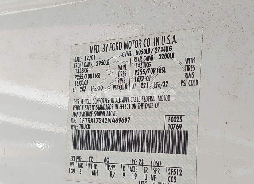 Photo 9 of 2002 Ford F-150 XL/XLT (VIN 1FTRX17242NA69697)