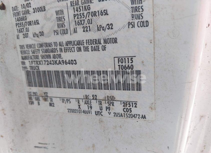 Photo 9 of 2003 Ford F-150 XL/XLT (VIN 1FTRX17243KA96403)