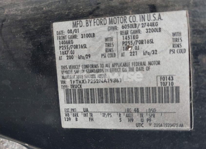 Photo 9 of 2002 Ford F-150 XL/XLT (VIN 1FTRX17252NA19861)