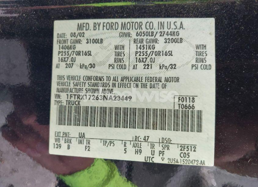 Photo 9 of 2003 Ford F-150 XL/XLT (VIN 1FTRX17263NA23449)