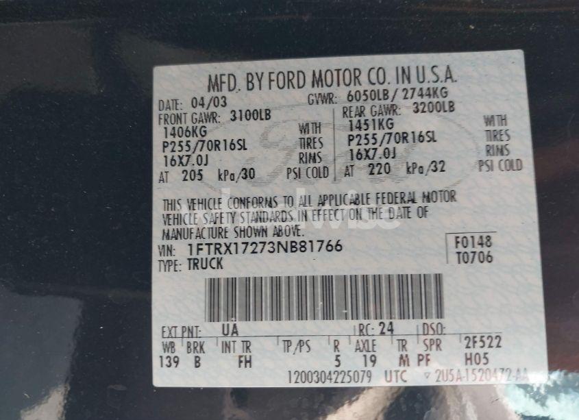 Photo 9 of 2003 Ford F-150 XL/XLT (VIN 1FTRX17273NB81766)