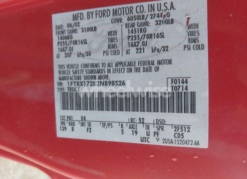 Photo 9 of 2002 Ford F-150 XL/XLT (VIN 1FTRX17282NB98526)