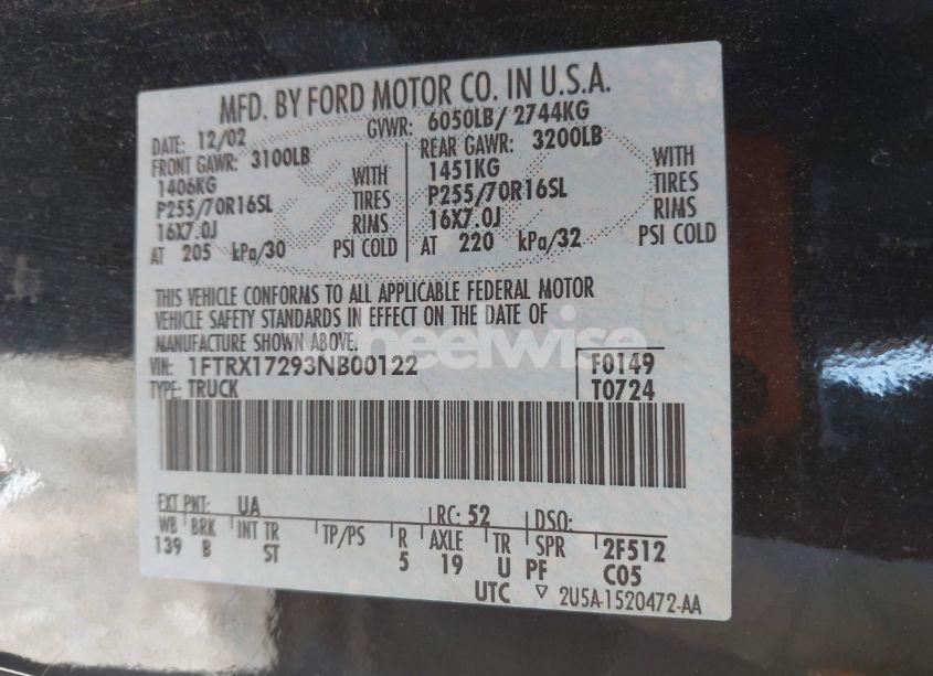 Photo 9 of 2003 Ford F150 (VIN 1FTRX17293NB00122)