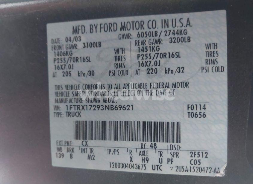 Photo 9 of 2003 Ford F-150 XL/XLT (VIN 1FTRX17293NB69621)