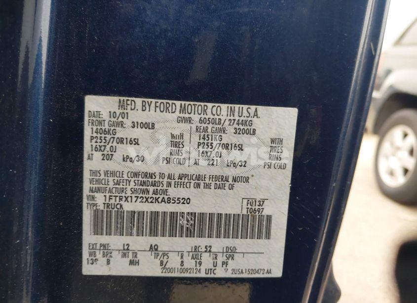 Photo 9 of 2002 Ford F-150 XL/XLT (VIN 1FTRX172X2KA85520)