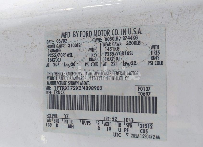 Photo 9 of 2002 Ford F-150 XL/XLT (VIN 1FTRX172X2NB98902)