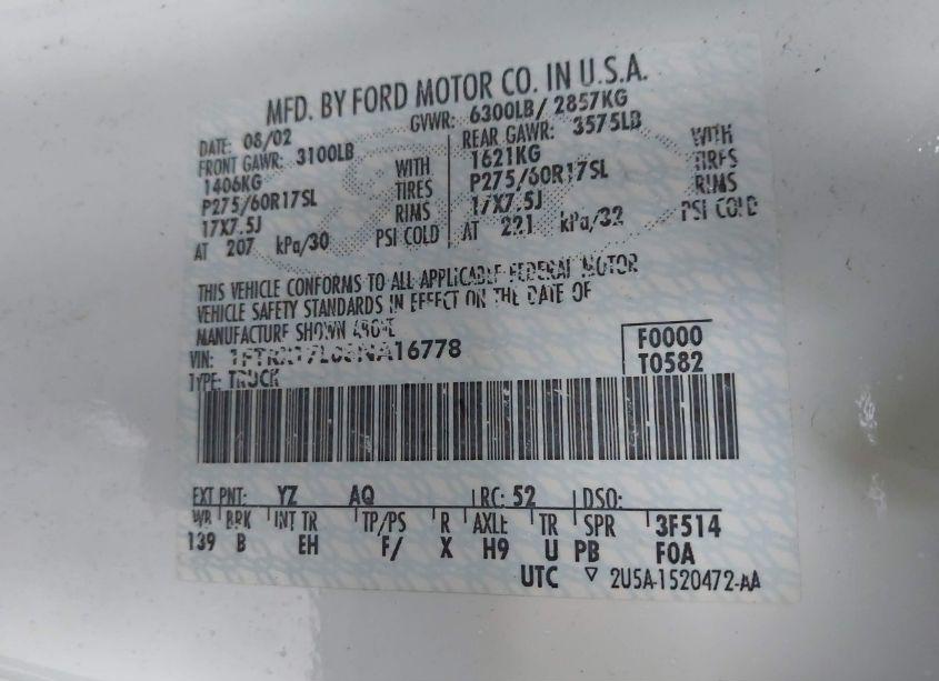 Photo 9 of 2003 Ford F-150 LARIAT/XL/XLT (VIN 1FTRX17L03NA16778)