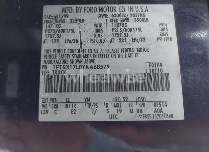 Photo 9 of 2000 Ford F-150 LARIAT/WORK SERIES/XL/XLT (VIN 1FTRX17L0YKA68579)