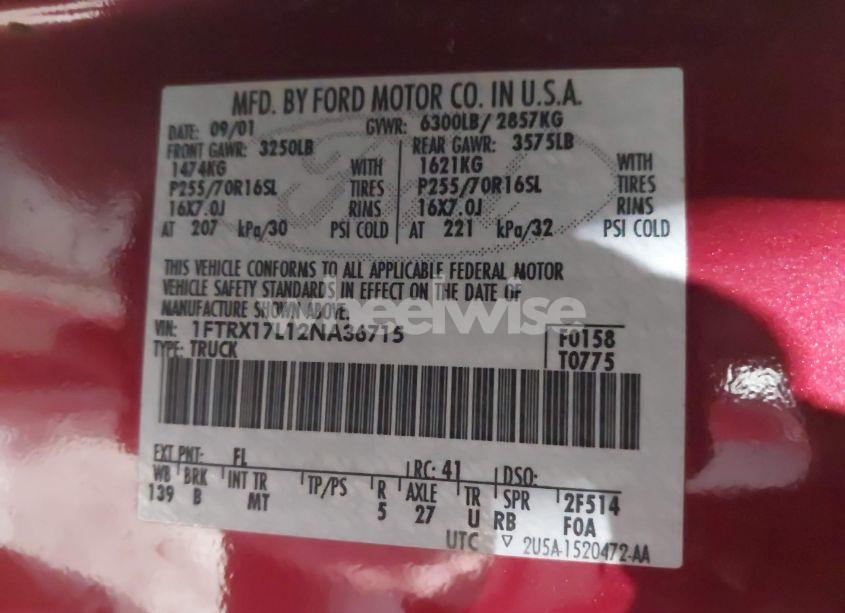 Photo 9 of 2002 Ford F-150 LARIAT/XL/XLT (VIN 1FTRX17L12NA36715)