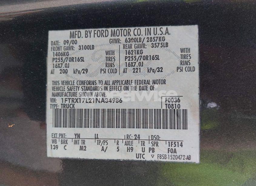 Photo 9 of 2001 Ford F-150 LARIAT/XL/XLT (VIN 1FTRX17L21NA34986)