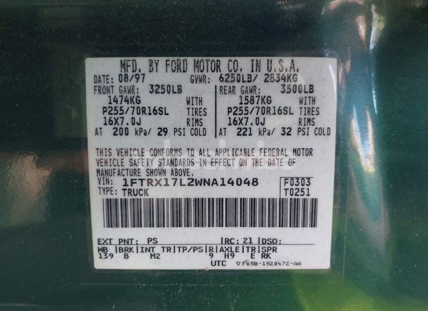 Photo 9 of 1998 Ford F-150 LARIAT/XL/XLT (VIN 1FTRX17L2WNA14048)