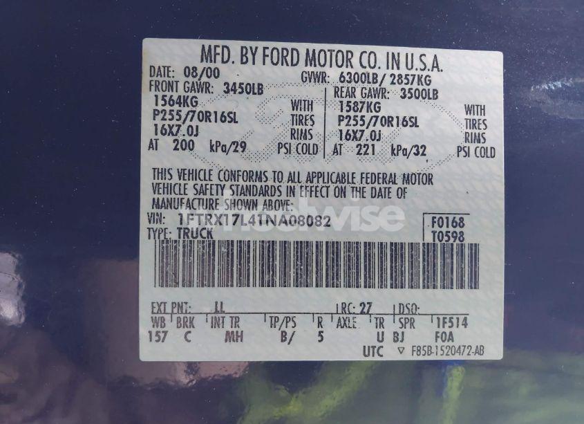 Photo 9 of 2001 Ford F-150 LARIAT/XL/XLT (VIN 1FTRX17L41NA08082)