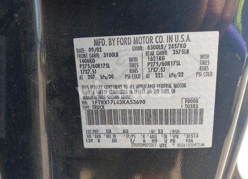 Photo 9 of 2003 Ford F-150 LARIAT/XL/XLT (VIN 1FTRX17L43KA53690)