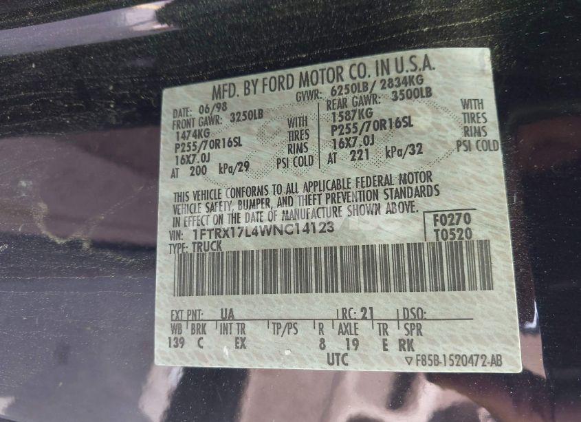 Photo 9 of 1998 Ford F-150 LARIAT/XL/XLT (VIN 1FTRX17L4WNC14123)