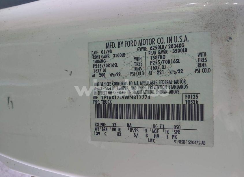 Photo 9 of 1998 Ford F-150 LARIAT/XL/XLT (VIN 1FTRX17L9WNB17774)