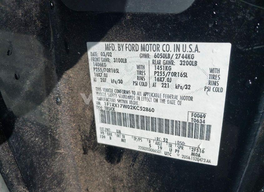 Photo 9 of 2002 Ford F-150 LARIAT/XL/XLT (VIN 1FTRX17W02KC52860)