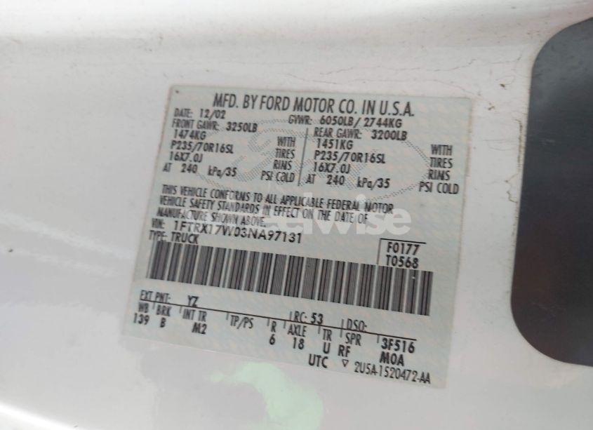 Photo 9 of 2003 Ford F-150 LARIAT/XL/XLT (VIN 1FTRX17W03NA97131)