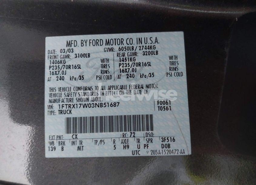 Photo 9 of 2003 Ford F-150 LARIAT/XL/XLT (VIN 1FTRX17W03NB51687)