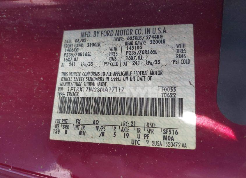 Photo 9 of 2003 Ford F-150 LARIAT/XL/XLT (VIN 1FTRX17W23NA17117)