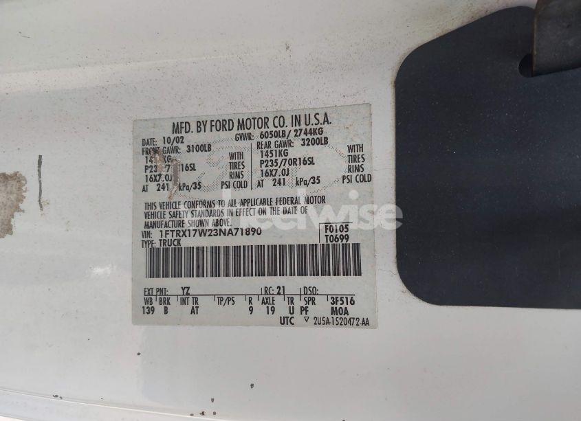 Photo 9 of 2003 Ford F-150 LARIAT/XL/XLT (VIN 1FTRX17W23NA71890)