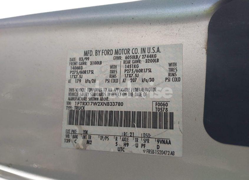 Photo 9 of 1999 Ford F-150 LARIAT/WORK SERIES/XL/XLT (VIN 1FTRX17W2XNB33780)