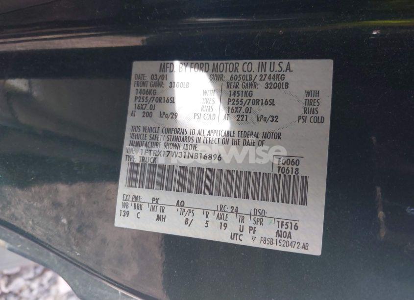 Photo 9 of 2001 Ford F-150 LARIAT/XL/XLT (VIN 1FTRX17W31NB16896)