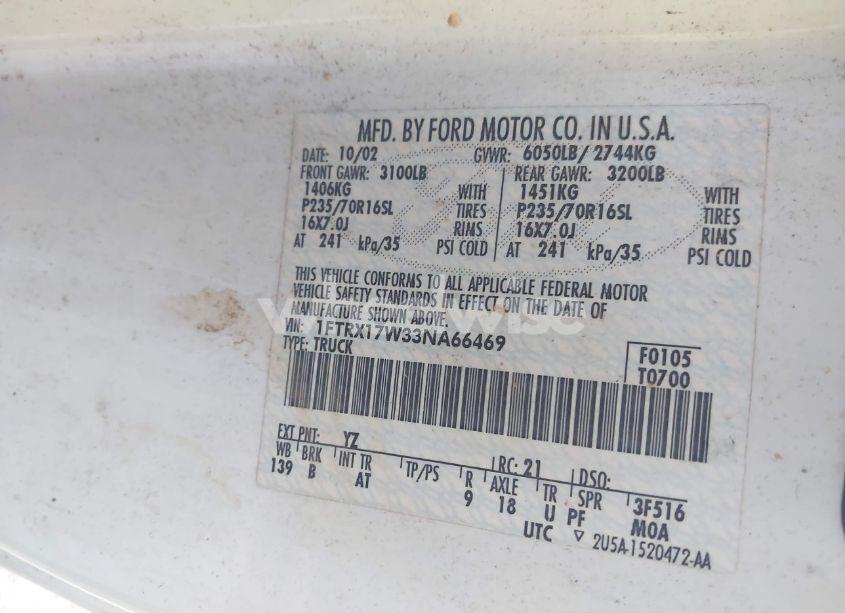 Photo 9 of 2003 Ford F-150 LARIAT/XL/XLT (VIN 1FTRX17W33NA66469)