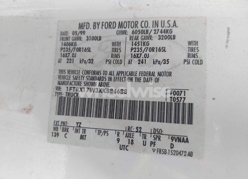 Photo 9 of 1999 Ford F-150 LARIAT/WORK SERIES/XL/XLT (VIN 1FTRX17W3XKB84688)