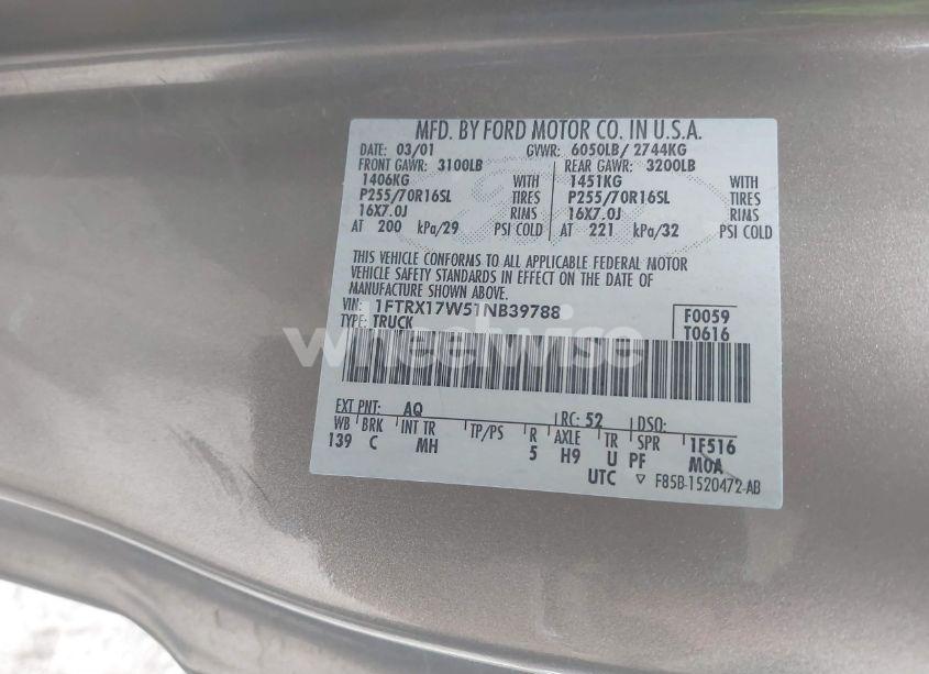 Photo 9 of 2001 Ford F-150 LARIAT/XL/XLT (VIN 1FTRX17W51NB39788)