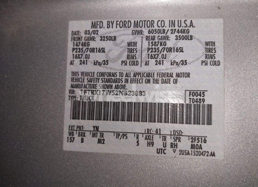 Photo 9 of 2002 Ford F-150 LARIAT/XL/XLT (VIN 1FTRX17W52NB23883)