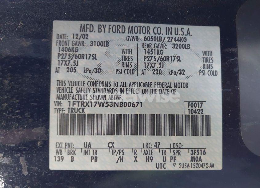 Photo 9 of 2003 Ford F-150 LARIAT/XL/XLT (VIN 1FTRX17W53NB00671)